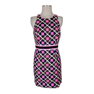 Milly of New York Dress Size 8 Pink Navy Brown Sleeveless Linen Silk Blend Lined